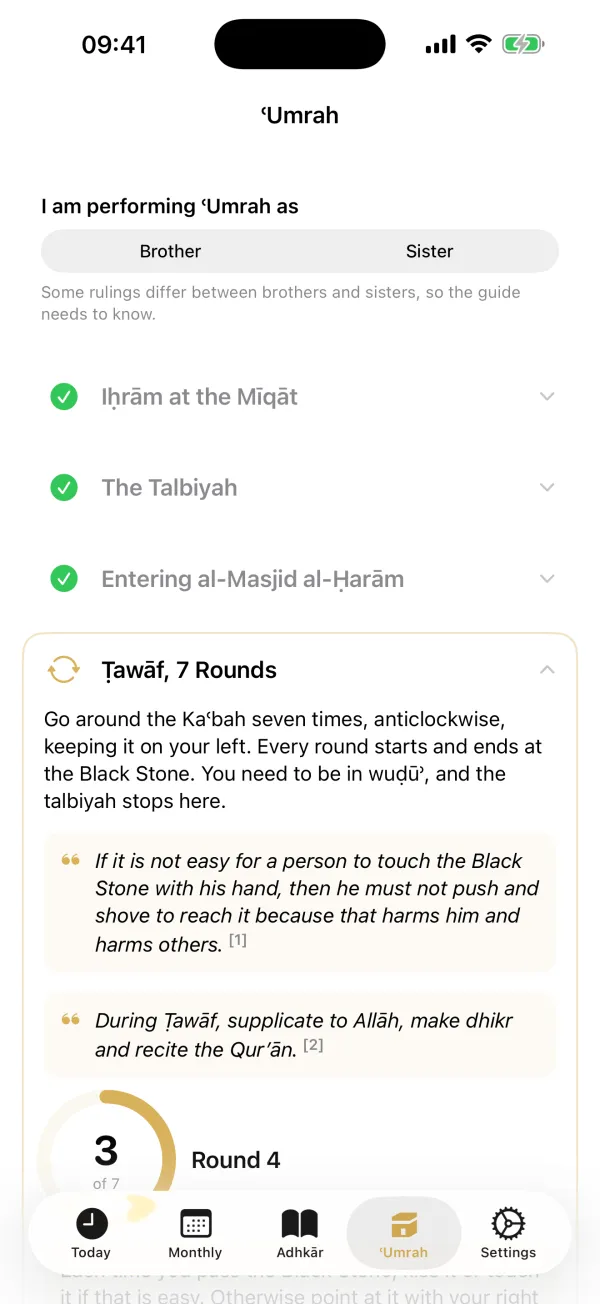 Musalli ʿUmrah guide with steps and counters